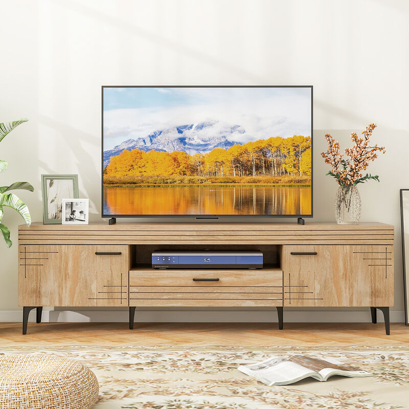 TV Stand with 2 Cabinets and Storage Drawer for Flat Screen TVs and Media Organization