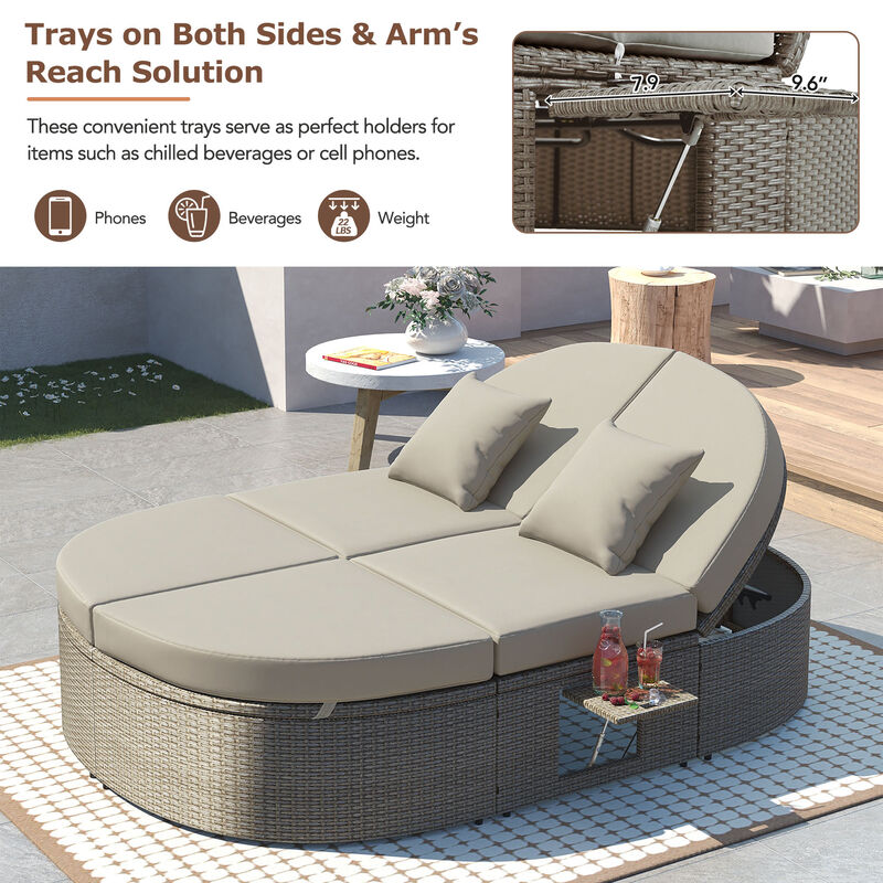 Merax  2-Person Daybed with Cushions and Pillows Outdoor Sun Bed Patio