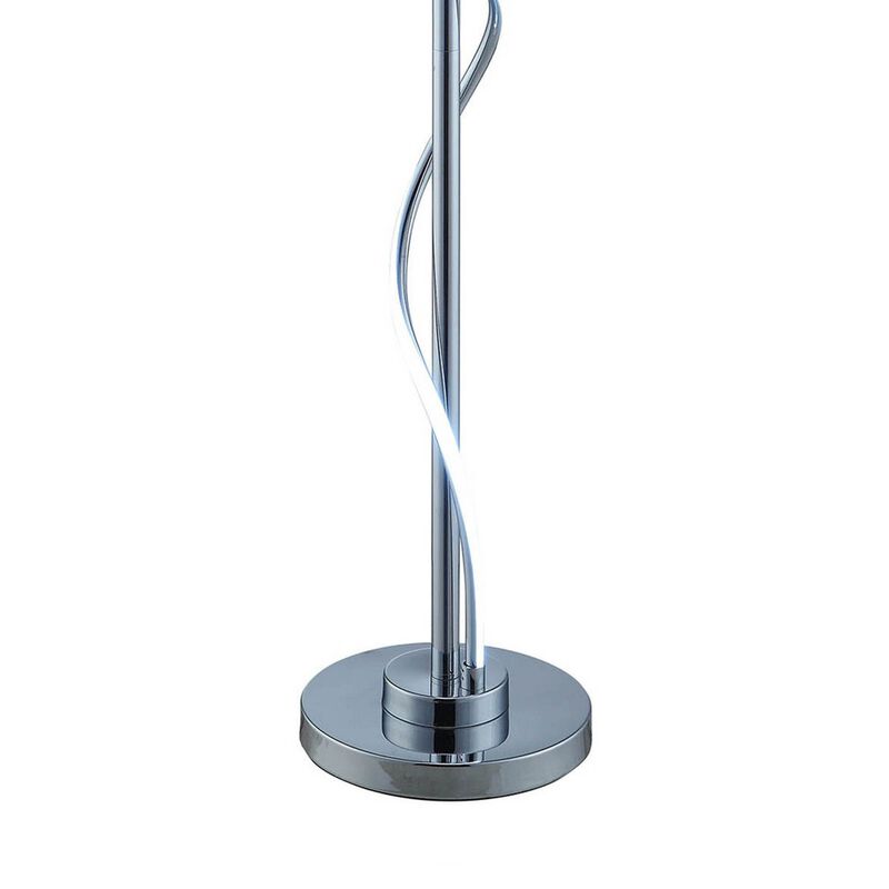 Jame 59 Inch Floor Lamp, Drum Shade, Accent Round Metal Base, Chrome-Benzara