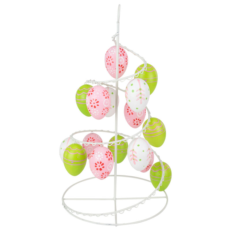14.25" Pink  White and Green Cut-Out Easter Egg Tree Tabletop Decor
