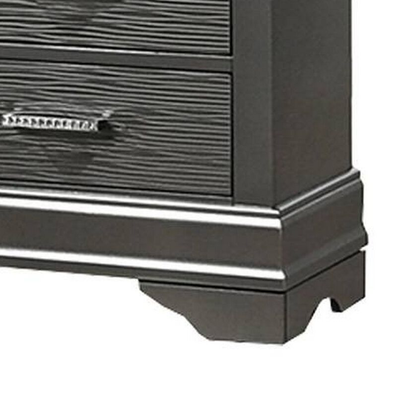 Jean Nightstand, 2 Drawers, Curved Frame, 24 Inch Dark Gray Solid Wood - Benzara