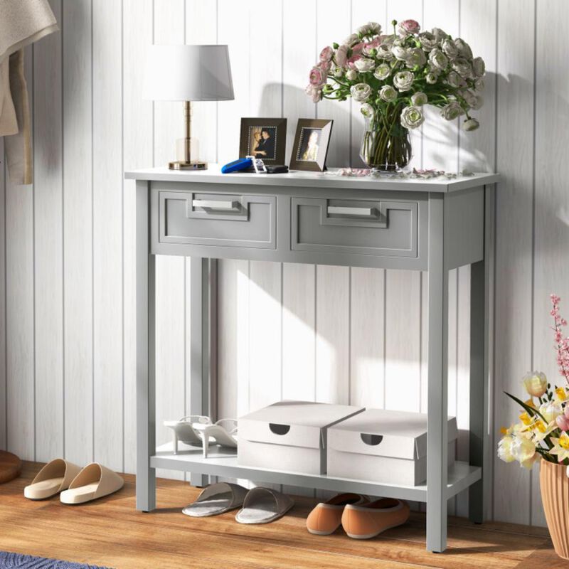 Hivvago Narrow Console Table with Drawers and Open Storage Shelf
