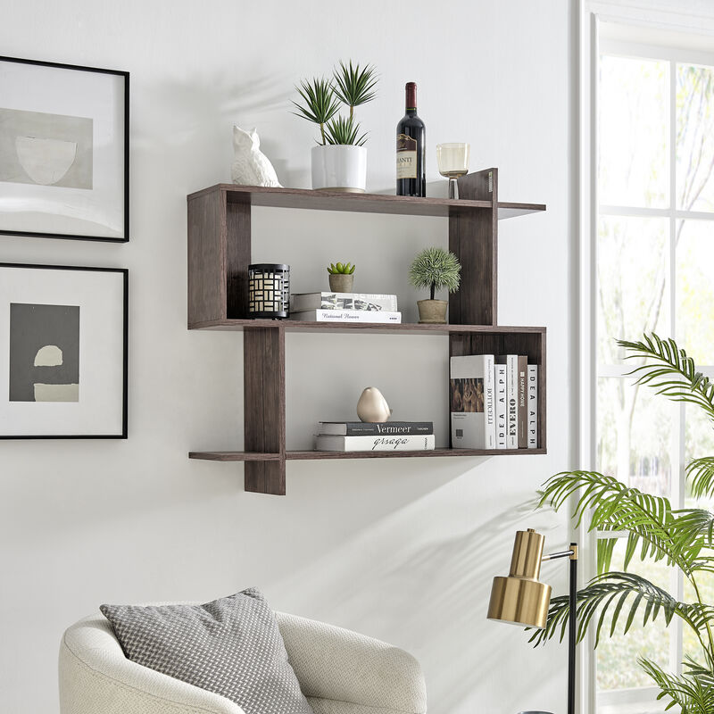 Manasa Floating Geometric Kilter Two-Tier Wall Shelf