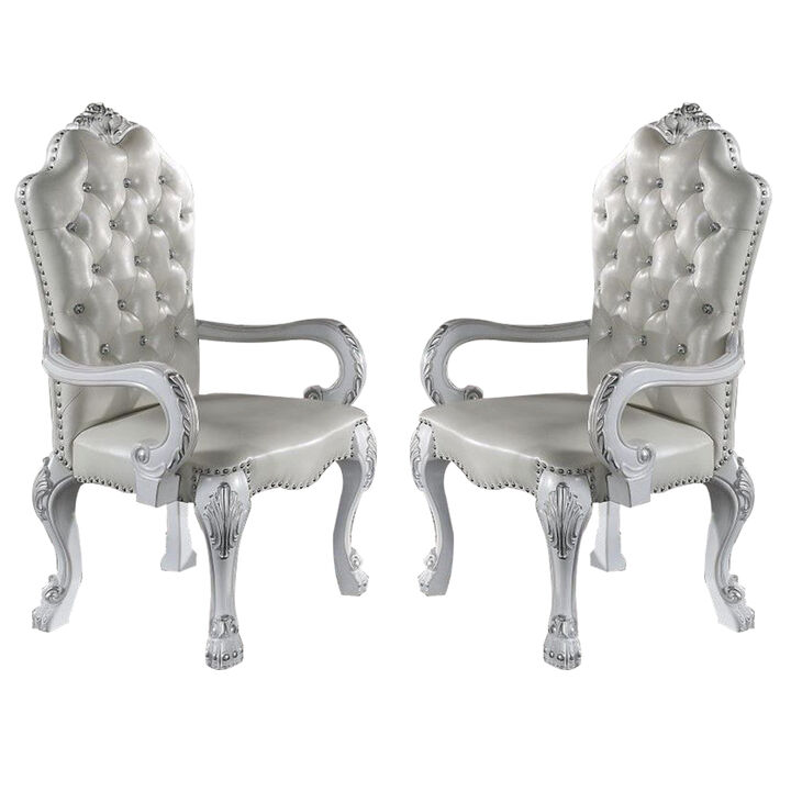 Ally 26 Inch Dining Armchair Set of 2, Curved Top, Faux Leather, White - Benzara