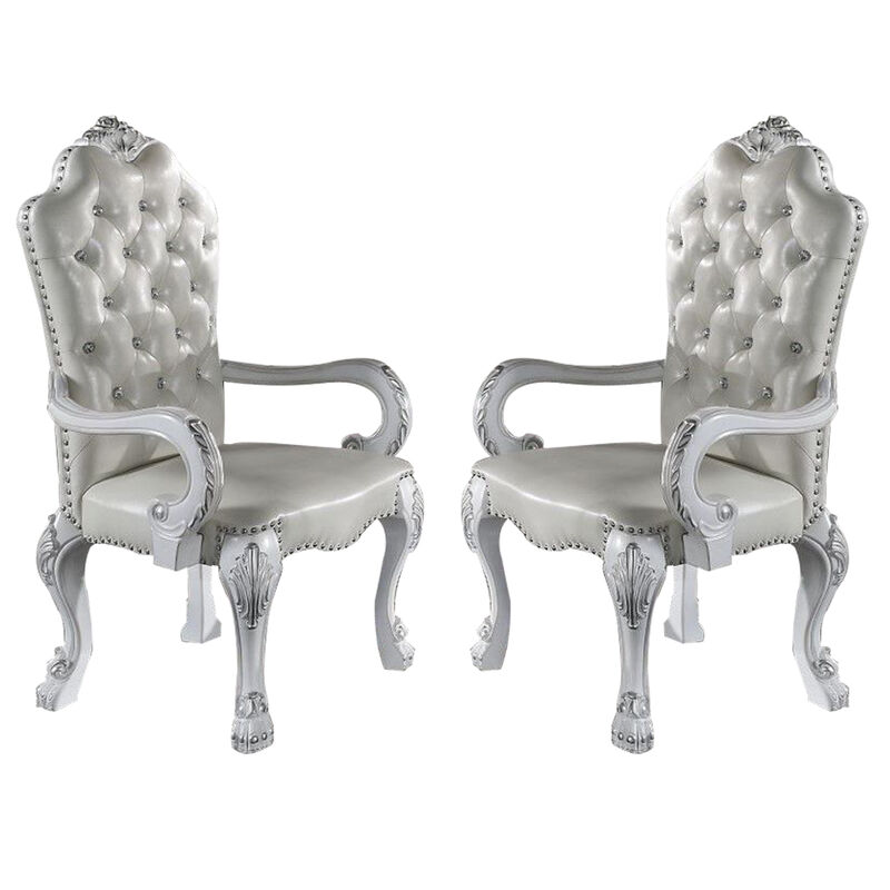 Ally 26 Inch Dining Armchair Set of 2, Curved Top, Faux Leather, White - Benzara