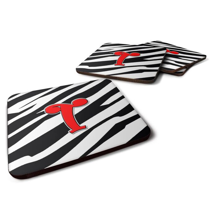Caroline's Treasures CJ1024-TFC Monogram-Zebra Red Foam Coasters (Set of 4), Initial Letter T, 3.5 H x 3.5 W, Multicolor